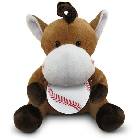 DolliBu Horse Stuffed Animal with Baseball Plush - Soft Huggable Horse Adorable Playtime Plush Toy Cute Wildlife Gift Super Soft Plush Doll Animal Toy for Kids and Adults - 6 Inch