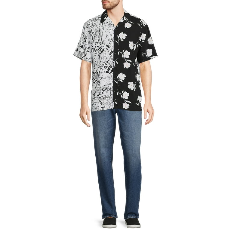 No Boundaries Men's and Big Men's Printed Rayon Shirt with Short Sleeves