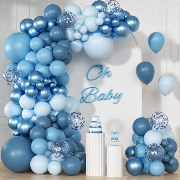 147pcs Blue Balloon Arch Garland Kit, KKS1 Different Sizes with Slate Metallic Light Blue Confetti Balloons for Ocean Bridal Shower Wedding Baby Shower Decorations