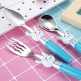 thumbnail image 3 of Juego de 3 cubiertos de acero inoxidable para niños: 1 tenedor seguro para niños, 1 raspador de barro, 1 cuchara sopera, utensilios para niños pequeños, 3 of 8