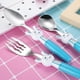 thumbnail image 3 of Juego de 3 cubiertos de acero inoxidable para niños: 1 tenedor seguro para niños, 1 raspador de barro, 1 cuchara sopera, utensilios para niños pequeños, 3 of 8