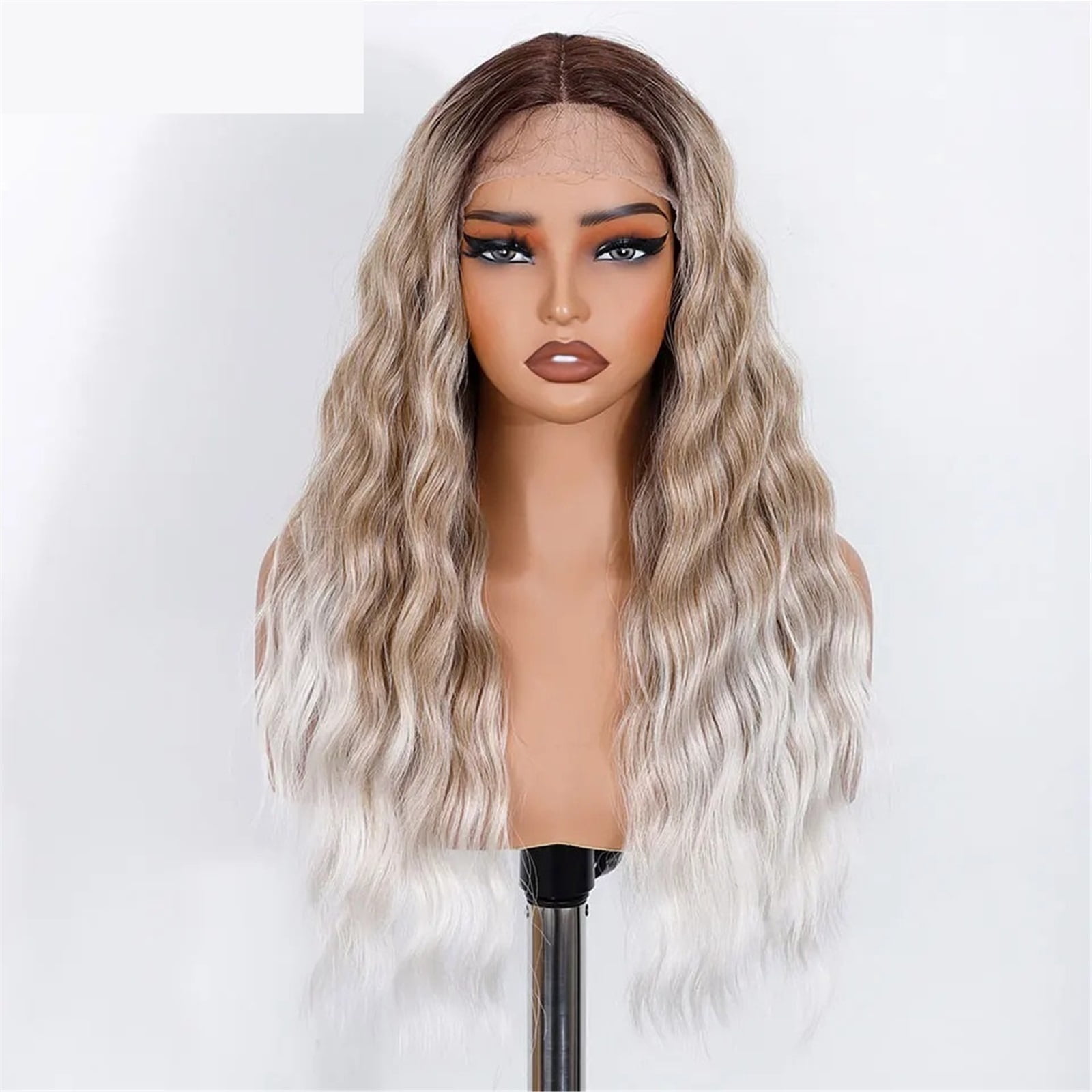 26Inch Long Lace Part Body Wavy Wigs for Women Cosplay Ombre Blonde Synthetic Wig