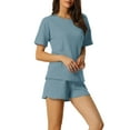 thumbnail image 4 of NOMADIC NOOK Women's 2-Pack Lounge Sets with Pockets Waffle Outfits T-shirt and Shorts Loungewear Sweatsuits Medium Gray Blue/Light Pink, 4 of 5