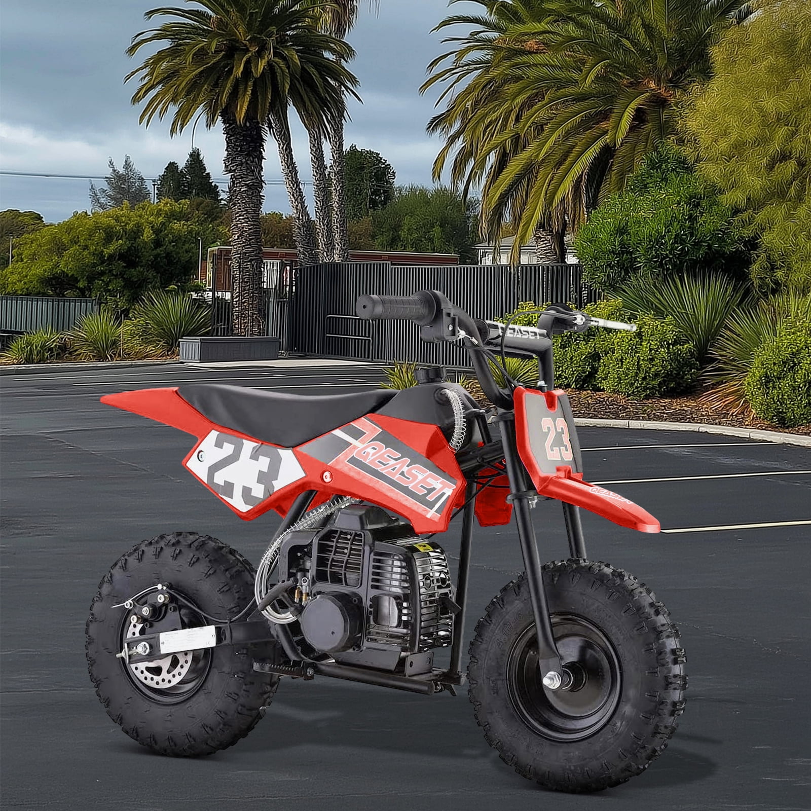 QEASET Mini Off-Road Dirt Bike, 49 CC 2-Stroke Gas Bike with Off-Rode Tire, Suspensions, Disc Brakes, Max Load 160Lbs, Max Speed 18Mph, Red