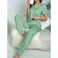 thumbnail image 5 of Defitshape Women's Summer Shorts Sleeve Pajama Pants Cinch Bottom Pant 2 Piece Lounge Cool Loungewear Crew Neck Home Elasthane Drawstring Nightwear Mint 12-14, 5 of 5