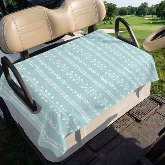 Sky Blue Golf Cart Seat Covers, Rustic Vertical Dashed Lines Shabby Chic Leaf Cottagecore Soft Breathable Club Car Golf Cart Cover Towel Blanket for 2 Seater Accessories 51x31in