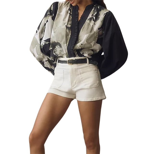 Gupgi Women Floral Shirts Long Sleeve Ruffles Button Down Fashion Blouses Spring Loose Tops