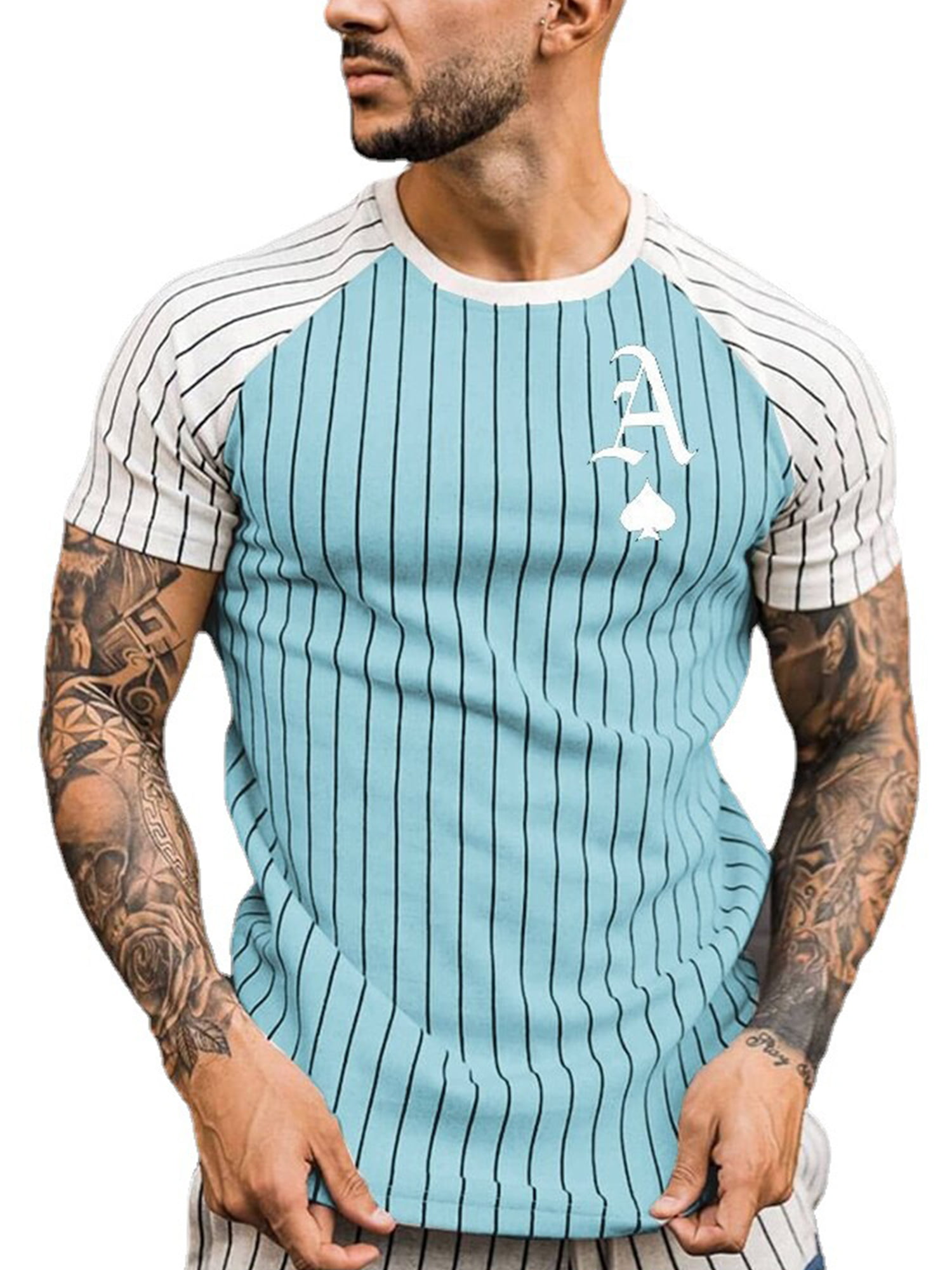 UKAP Men Striped Short Sleeve T Shirt Performance Graphic Shirts Cool ...