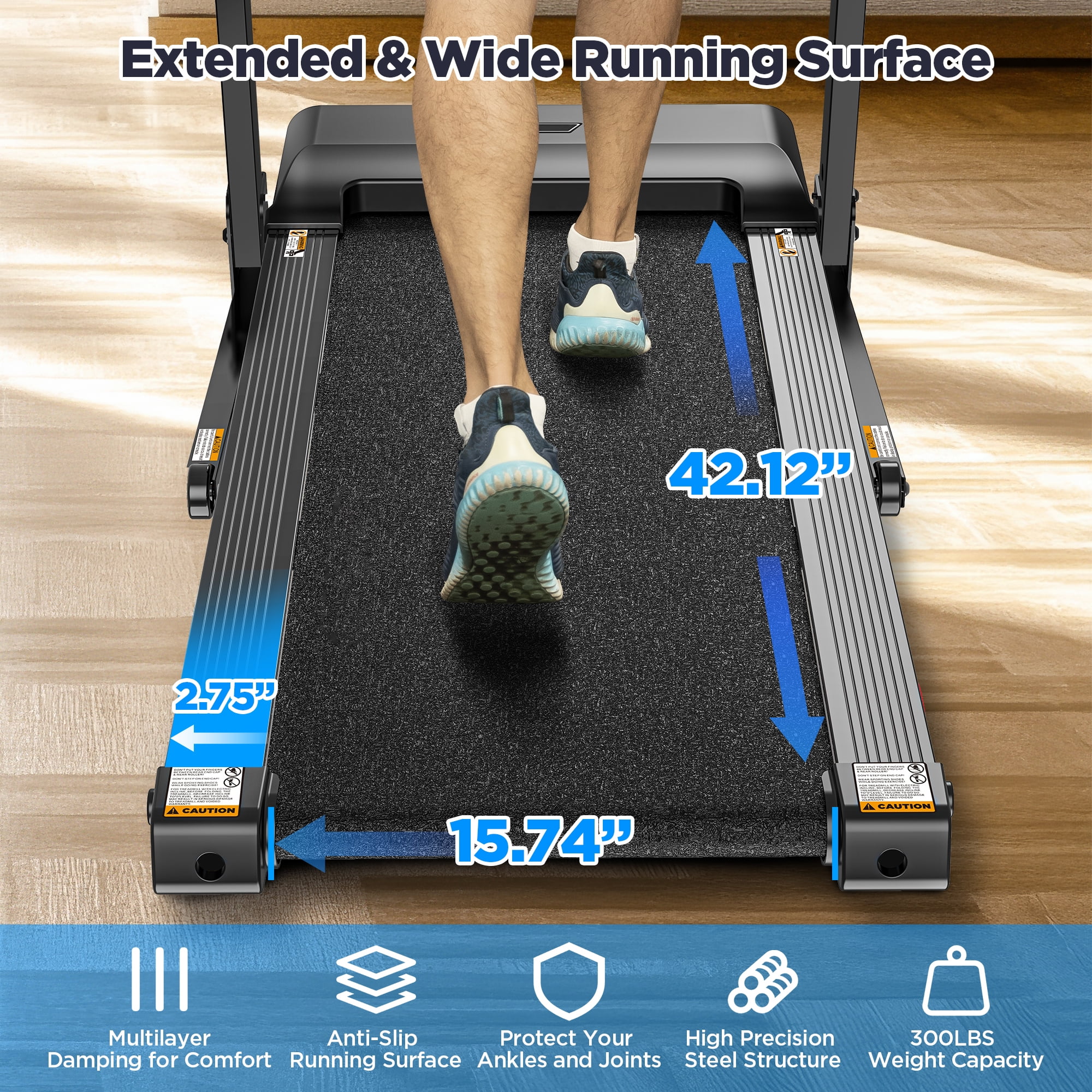 3.5HP 300lb Capacity Treadmill with Incline,64+3+4 Program, 3 Adjustable Incline, Folding Treadmill for Home Running & Jogging, 7.5MPH Speed, HiFi Bluetooth Speakers