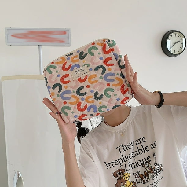 Bolígrafo De Algodón Bolso de belleza acolchada de gran capacidad, de bolígrafo de algodón impresa, informal a la moda para el trabajo