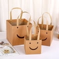 thumbnail image 1 of Zhuge Bolsas de embalaje para cajas de regalo, bolsas de regalo con ventana transparente, bolsas de papel kraft, bolsas de mano cuadradas (cara sonriente marrón, tamaño pequeño), 1 of 5