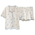 thumbnail image 1 of Conjunto de pijama para mujer, ropa de dormir de manga corta con botones, ropa de dormir de dos piezas, decoración floral, 1 of 8