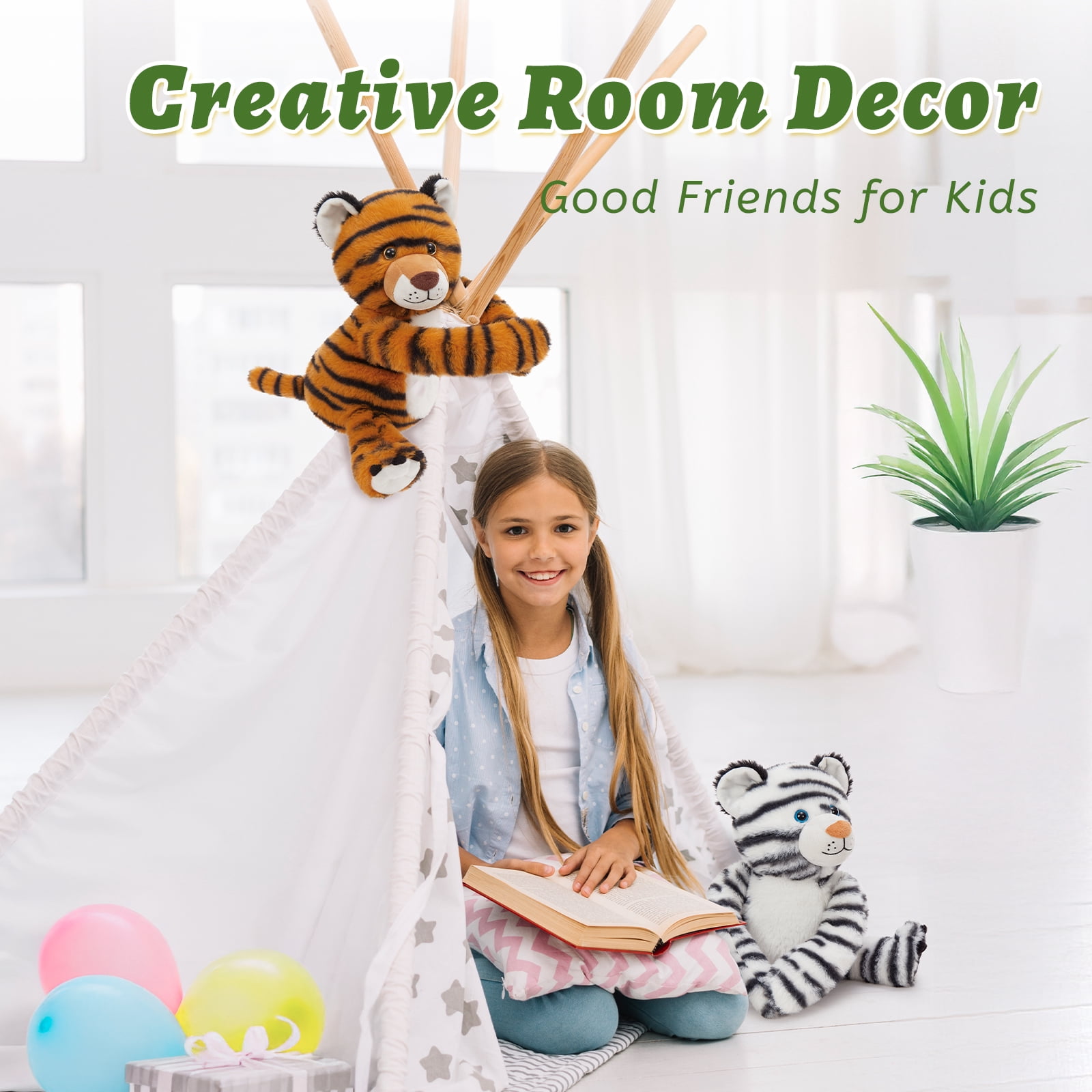 MorisMos Heatable & Coolable Tiger Stuffed Animals Set,Weighted Microwavable/Freezable Cuddly Stuffed Tiger Pair,Long-Arms Hugging Tiger Plush Toys