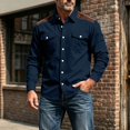 thumbnail image 2 of Men's Casual Splicing Corduroy Button Up Shirt Classic Fit Long Sleeve Fall Winter Top with Utility Pockets, 2 of 8
