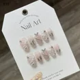 10Pcs Pink French Y2k Nail Tips Long Ballet Handmade Fake Nail Wearable