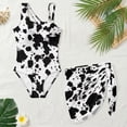 thumbnail image 4 of SEANATIVE Kids Two Piece Swimsuit Set with Swimwear & Mesh Cover-up Skirt, Teen Girls Bathing Suits Cut Out One Shoulder Design, Size 11-12 Years Old, Black Cow Print, 4 of 7