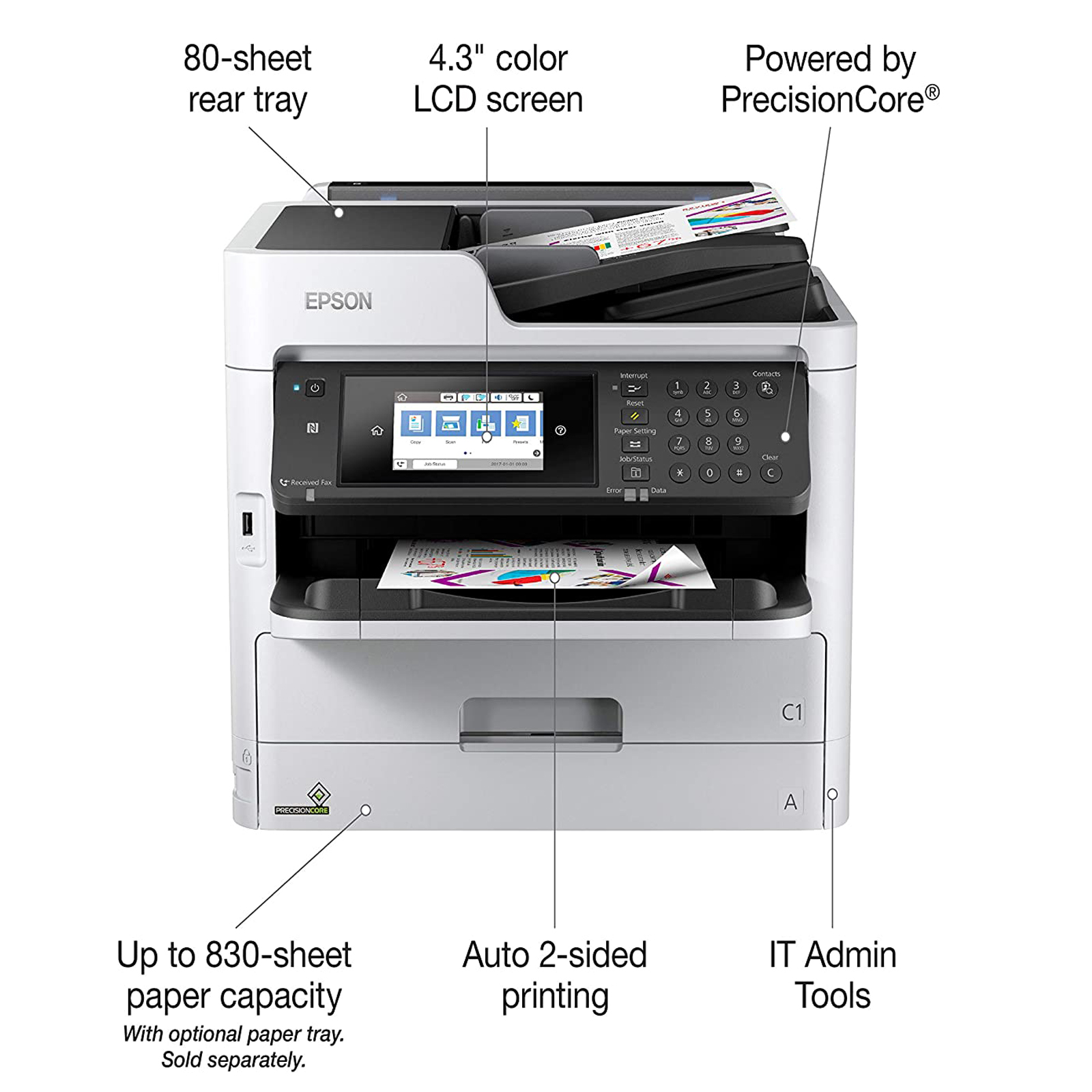 Epson Workforce Pro WF-C5710 All-in-One Network Multifunction Color Inkjet Printer with Scanner, Copier and Fax - image 3 of 5