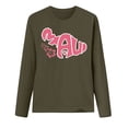 thumbnail image 5 of Womens Long Sleeve Graphic T Shirts Plus Size Trendy Loose Fit Letter Printed Tops Fall Crew Neck Going out Basic Tees Y_Army Green 0730*women tshirts L, 5 of 5