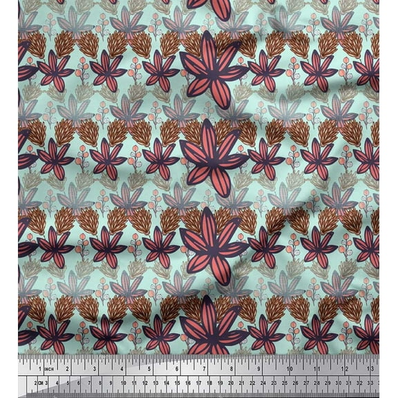 Soimoi Green Cotton Duck Fabric Artistic Floral Print Fabric by the Yard 42 Inch Wide