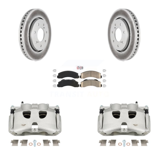 Transit Auto Front Disc Brake Caliper Coated Rotors and Ceramic Pads Kit for Car 2012-2014 Ford F-150 with 7 Lug Wheels KCG-100524N