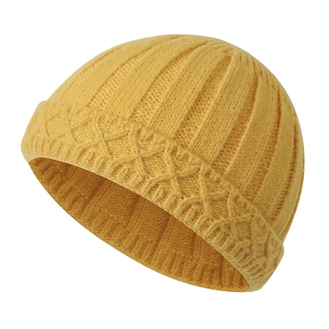 Wdgfv Winter Knit Hat With Foldable Brim Thermal Ear For Cold Weather Outdoor Activities Yellow One Size