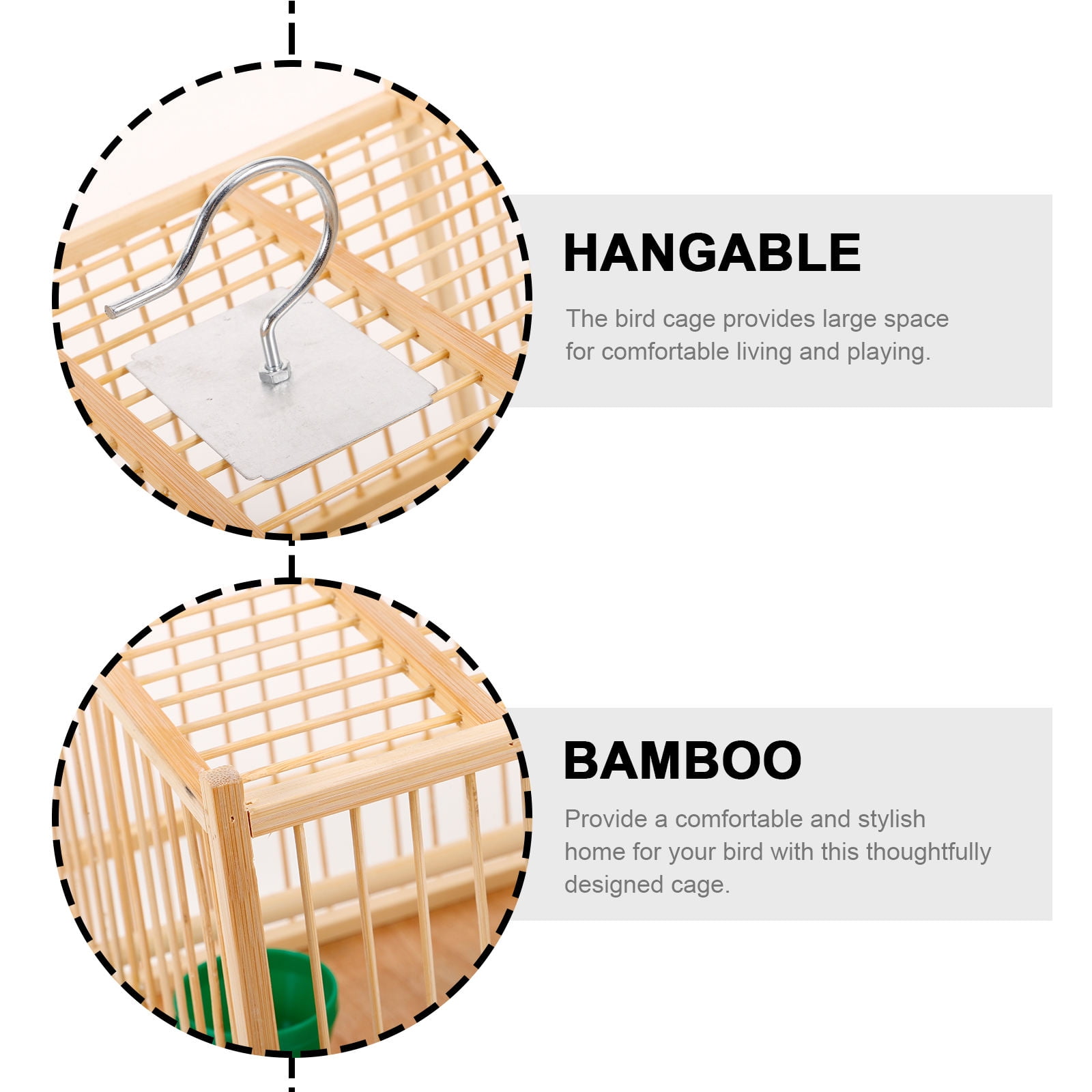 Pawsdot 1Set Bamboo Bird Cage with Hanging Hook Beige Durable Parrot Cage for Indoor and Outdoor Use