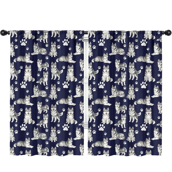 Blackout Kids Curtains,Siberian Husky and Dog Paw Print Children's Insulated Curtains Set Of 2,Bedroom Essentials,Toddler Room Decor 52"x84"