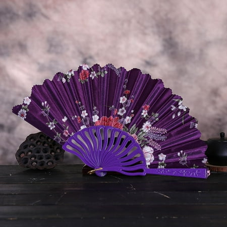 

Hot Sale! Mbxmh Household Fan Fans Purple Fan Decorative Fan Retro Fan Dance Fan Purple Best Chinese Style Dance Wedding Party Lace Silk Folding Hand Held Flower Fan 1X Fan