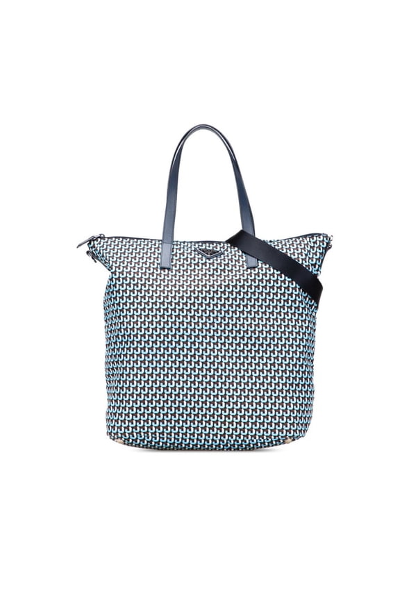 Pre-Owned Prada All-Over Triangle Logo Tote Bag/Shoulder Bag, 2-Way, 1BG696, Navy Blue/Brown,...