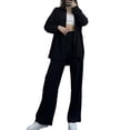 thumbnail image 2 of Franhais Women's 2Pcs Outfits Solid Color Lapel Long Sleeve Shirt + Loose Pants Set Streetwear, 2 of 9