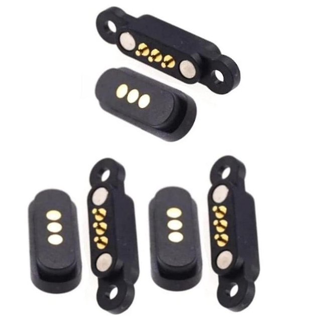 3 Pairs Spring Loaded Magnetic Pogo Pin Connector, 3 Positions Magnets, Pitch 2.3mm, 3P Through Holes