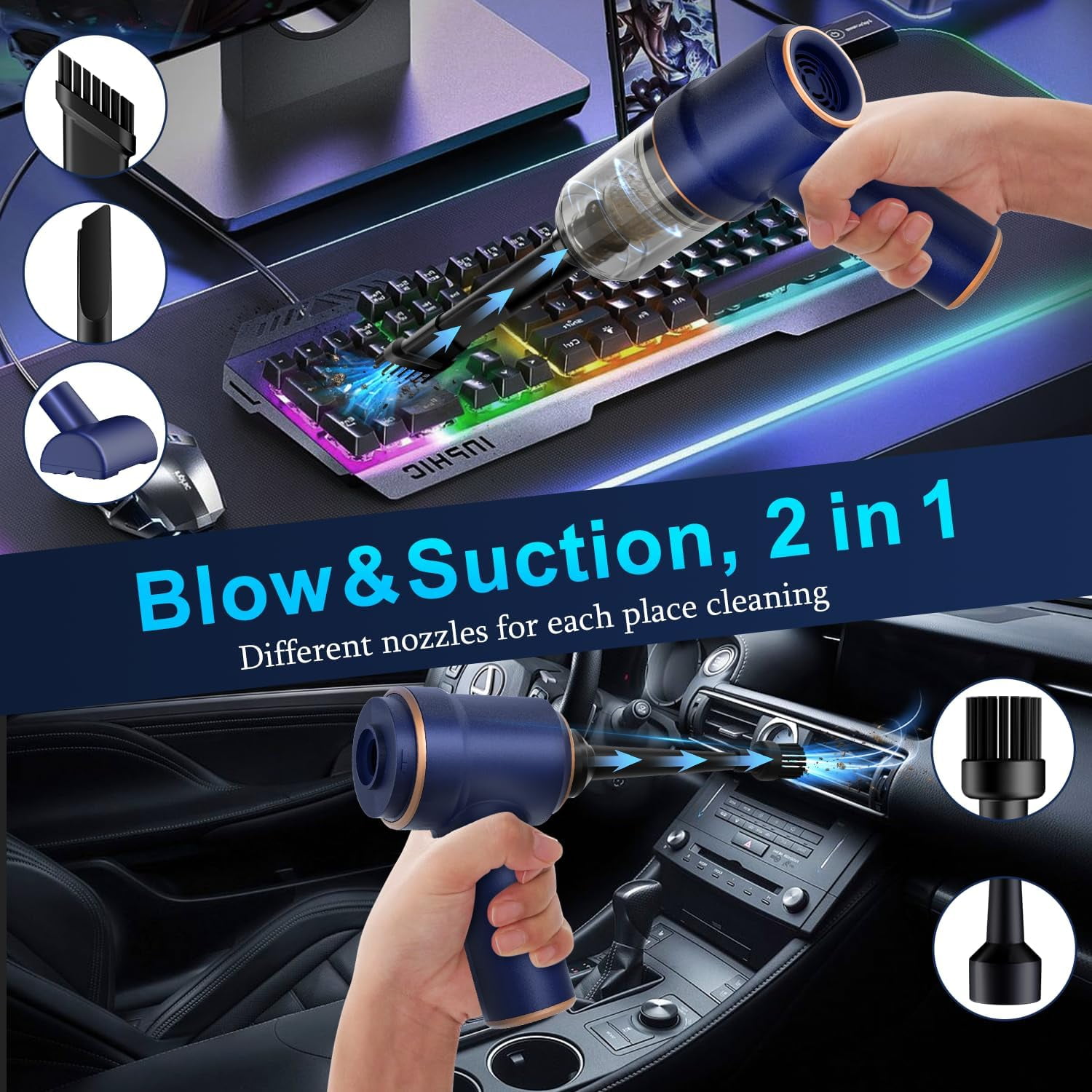 120W 8000Pa Strong Suction Handheld Vacuum Cleaner, Mini Cordless Handheld Vacuum, Rechargeable Portable Handheld Vacuum for Car, Home and Office Cleaning