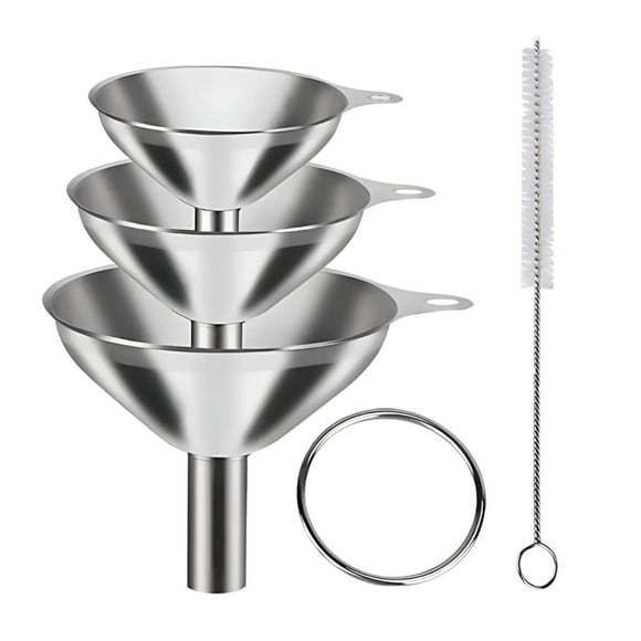 Dvkptbk Mini Funnel Stainless Steel Kitchen Funnel Set Food Grade Metal Funnel with Cleaning Brush for Filling Bottles Kitchen Gadgets