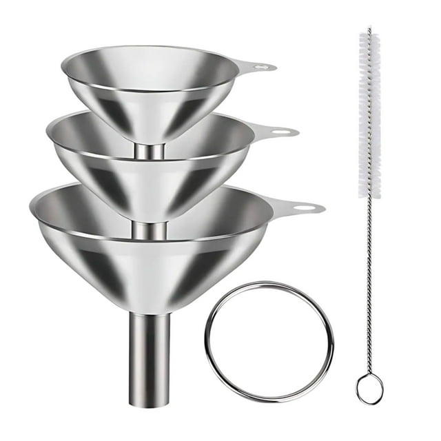 TopLLC Stainless Steel Kitchen Funnel Set Food Grade Metal Funnel With Cleaning Brush For Filling Bottles Mini Funnel