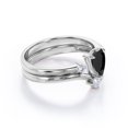 thumbnail image 3 of JeenMata V-Shaped Milgrain Edge 1.05 Carat Pear Shaped Lab Created Black Diamond and Moissanite Open Wedding Set in 18K White Gold Plating over Silver, 3 of 7