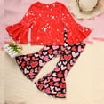 thumbnail image 3 of ZEHJUHAN Toddler's Girls 2-Piece Set Red Heart Print Flare Long Sleeve Round Neck Hoodie&Flare Pants Outfit Red，18-24M, 3 of 10
