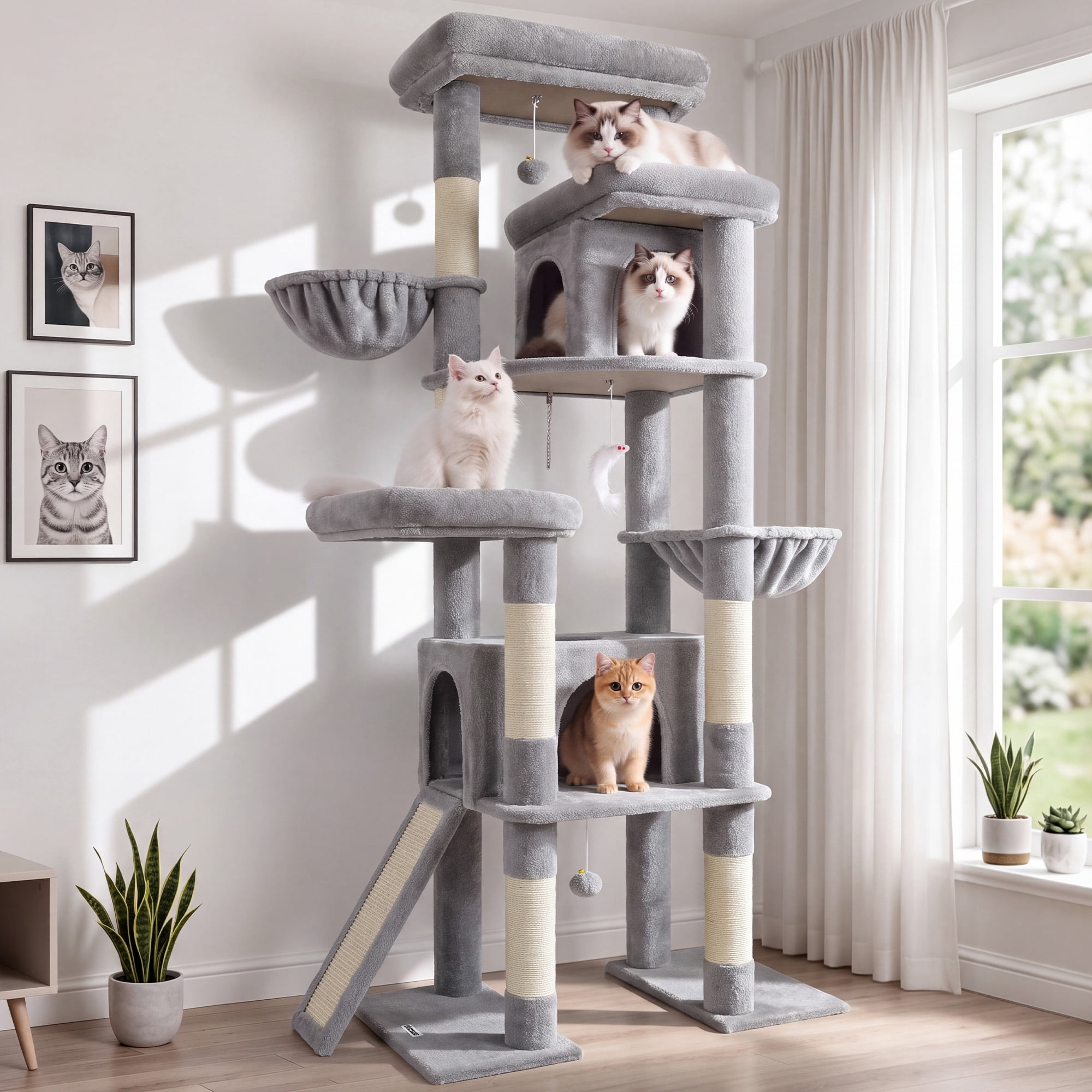 Globlazer 78 Multi-Level Large Cat Tree and Tower Condo for Indoor Cats with Sisal Scratching Posts Light Gray