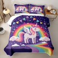 thumbnail image 2 of Metsweet Kawaii Magical Horse Quilt King, Starry Sky Rainbow King Coverlet Set, 2 of 7
