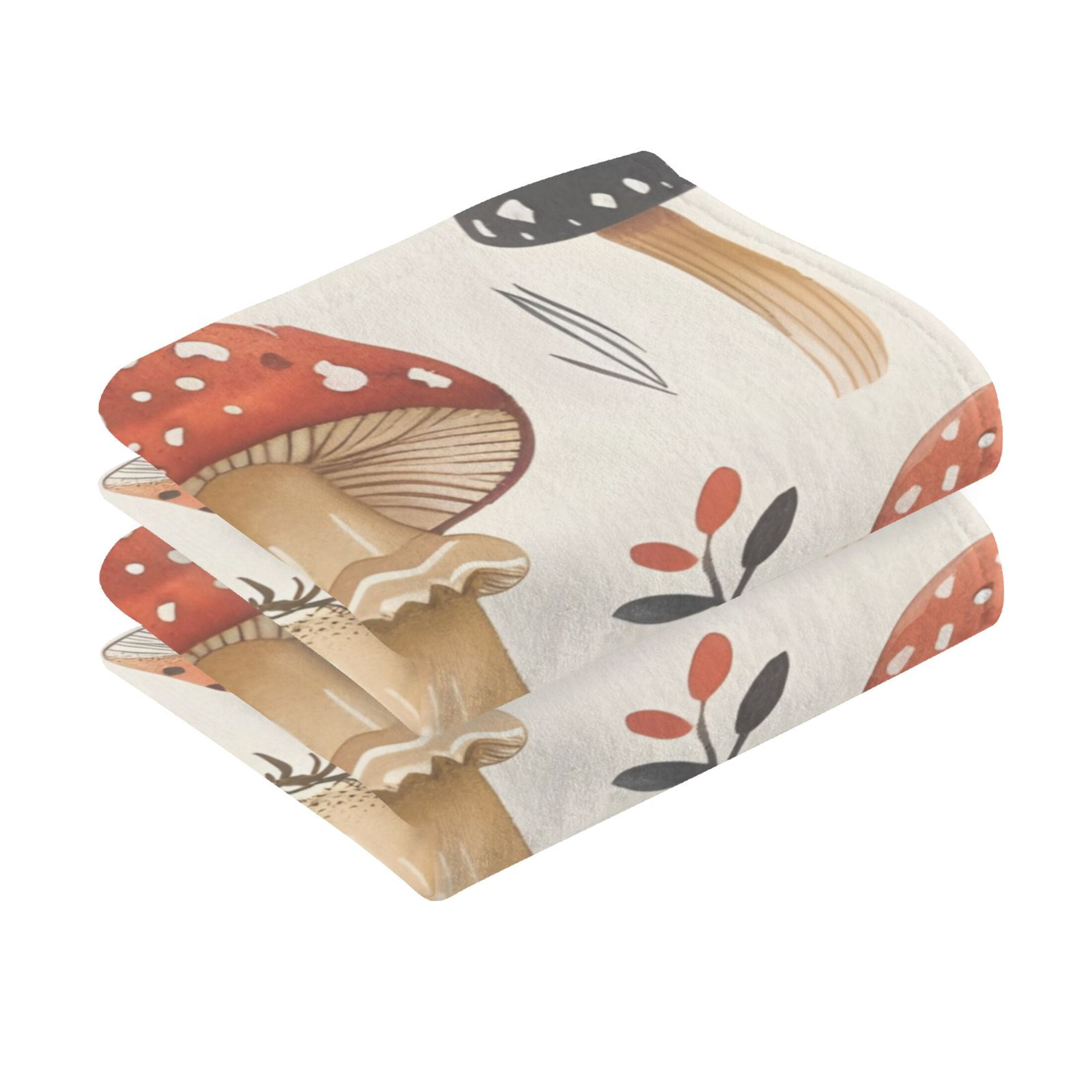 2 Pcs Hand Towel Set Mushroom Fallen Leaves Cotton Absorbent Soft Face Towels 400 GMS Bath Towels for Bathroom Kitchen Shower Hotel Decor 16"x28"