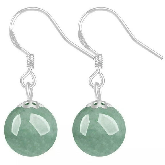 HOOUN Burmese Jadeite Bead Earrings 925 Silver Women Natural Jewelry Green Jade