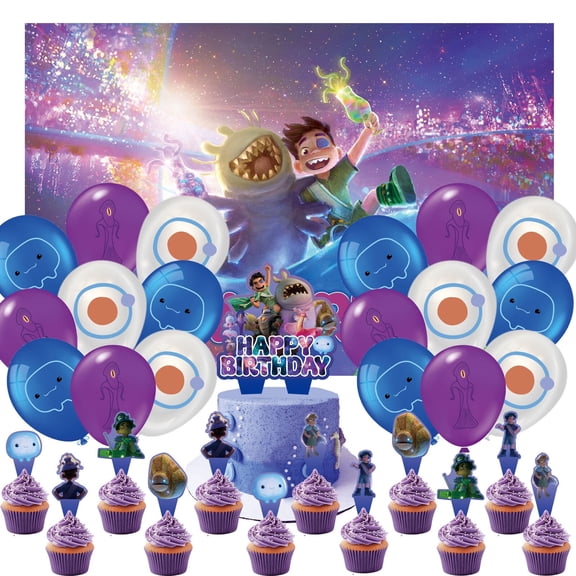 32 Pcs For Elio Cartoon Theme Party Decorations,With 5*3ft Birthday Backdrop Decorations,18 Balloons,13 Cupcake Toppers,for Birthday Party Supplies Decorations