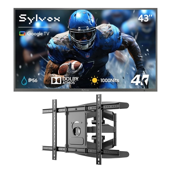 SYLVOX 43" Outdoor TV with Wall Mount, 4K UHD Google TV for Partial Sun Outside 1000nit Brightness, IP55 Weatherproof, Dolby Atmos, Voice Remote (Deck Pro 3.0)