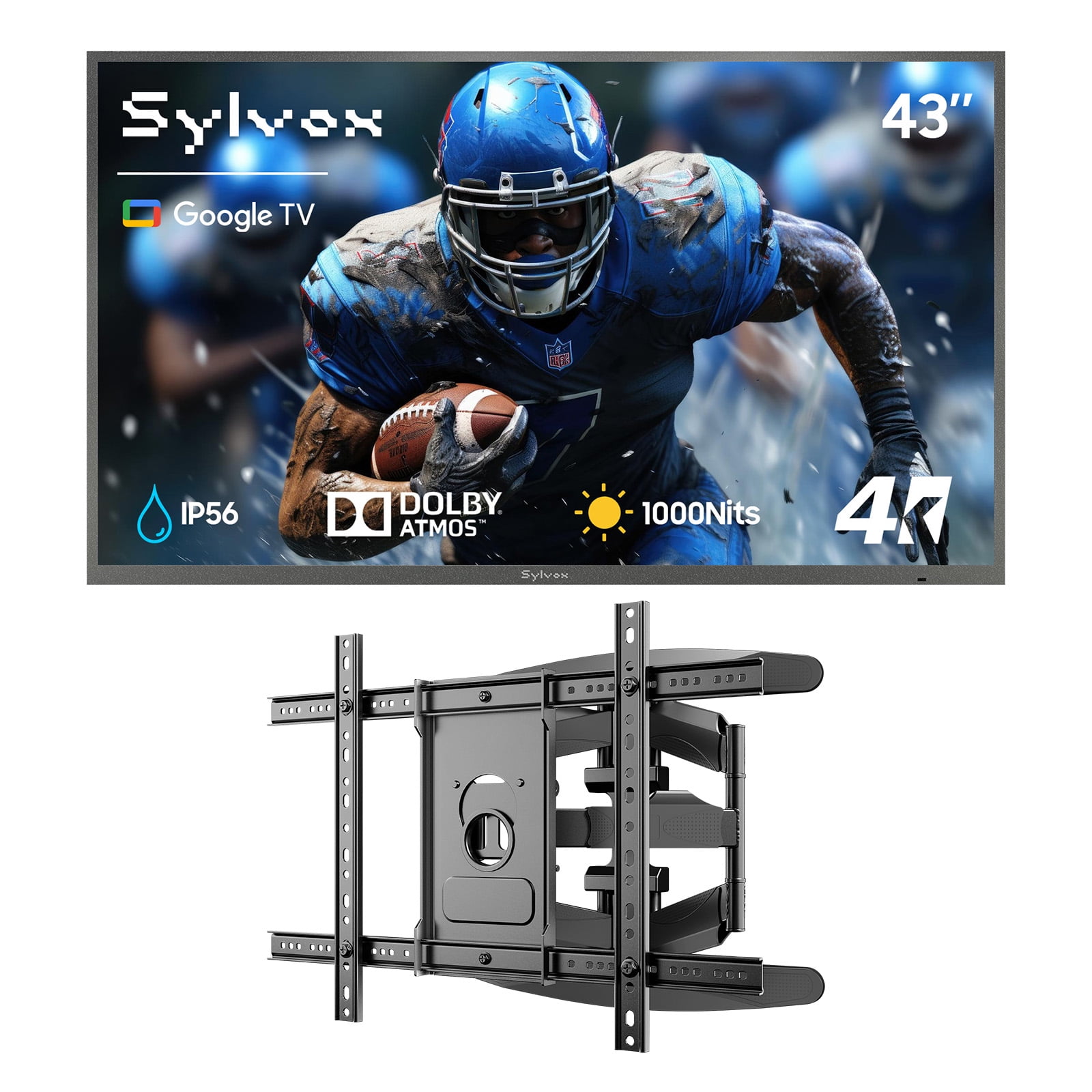 SYLVOX 43" Outdoor TV with Wall Mount, 4K UHD Google TV for Partial Sun Outside 1000nit Brightness, IP55 Weatherproof, Dolby Atmos, Voice Remote (Deck Pro 3.0)