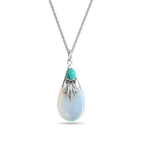Spider Web Turquoise Pendant Stabilized Turquoise Bali Style Tribal Opalite Teardrop Pear Shape Pendant Necklace For Women 925 Sterling Silver ()