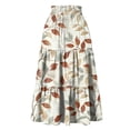 thumbnail image 6 of Women's Floral Print Maxi Skirt, High Waist Drawstring Tiered Flowy Skirt, Lightweight Boho Skirt for Beach, Music Festival and Summer,Beige,L, 6 of 7