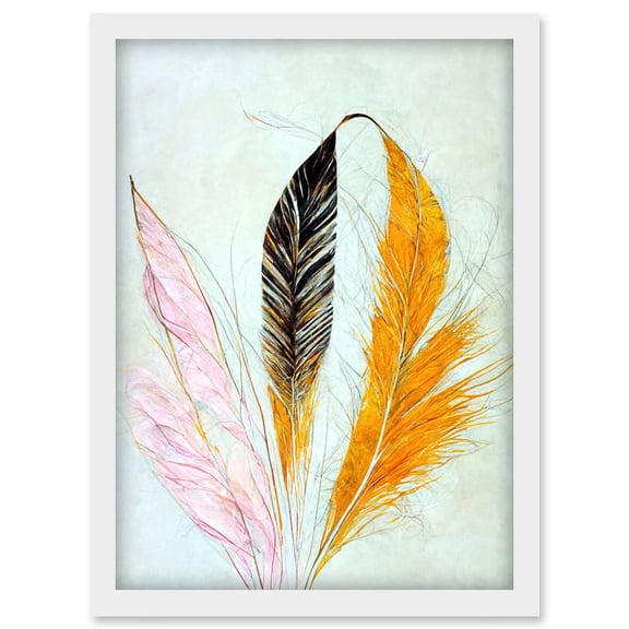 Abstract Feathers Drawing Plume Of Warm Autumnal Colours Artwork Framed Wall Art Print A4