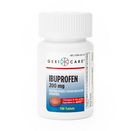 PAIN RELIEF IBUPROFEN 200 mg Strength Geri-Care 100 Tablets Per Bottle (2 Bottles)