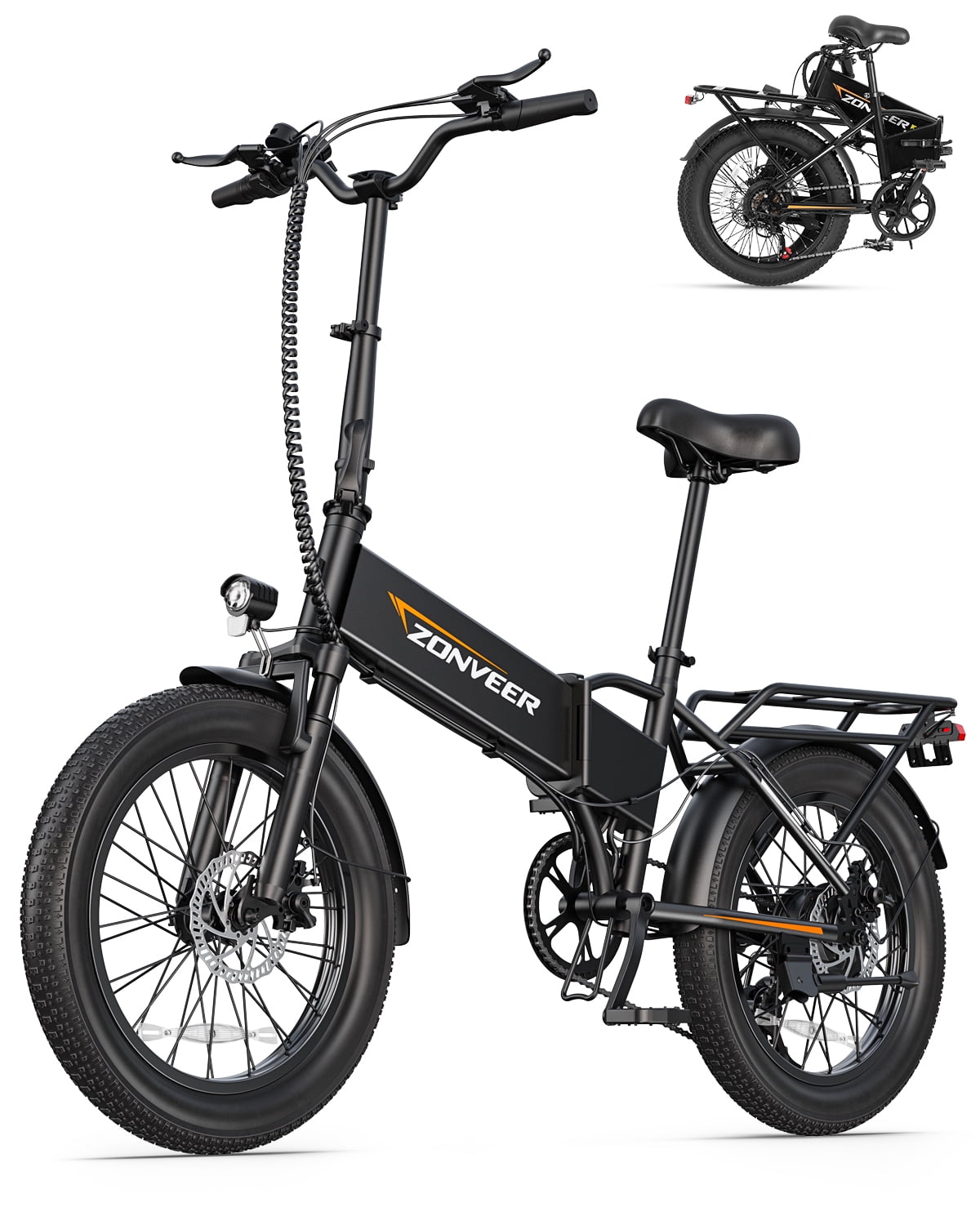 Zonveer Folding Electric Bike for Adults - 7-Speed Mountain Ebike with Peak 1200W 28MPH Brushless Motor, 48V10.4Ah Removable Battery, 20X3.0 Fat Tire UL2849