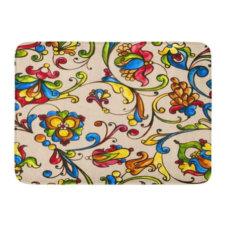 GODPOK Monogram Watercolor Italian Majolica on The in Yellow Orange and Cobalt Colors with Slavonic Plant Rug Doormat Bath Mat 23.6x15.7 inch