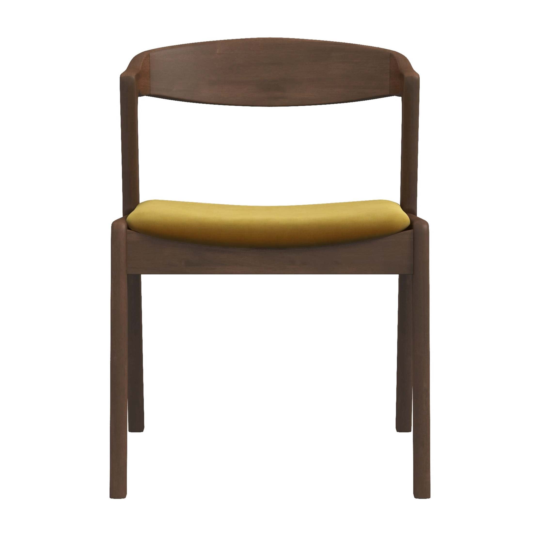 Noble House Nora Dakota Velvet Upholstered Dining Chair Set with Wood Frame, Set of 2, Dark Yellow and Dark Brown